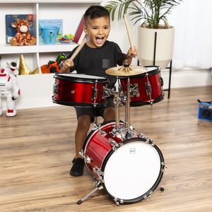 3-Piece Kids Beginner Drum Musical Instrument Set w/ Sticks, Stool, Pedal