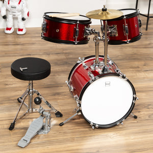 3-Piece Kids Beginner Drum Musical Instrument Set w/ Sticks, Stool, Pedal