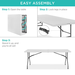 6ft Portable Folding Plastic Dining Table w/ Handle, Lock