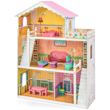 Load image into Gallery viewer, Kids 44in Height 3-Story Wooden Open Dollhouse Set w/ 5 Rooms, Accessories
