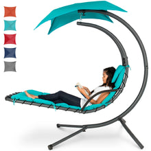 Load image into Gallery viewer, Hanging Curved Chaise Lounge Chair w/ Built-In Pillow, Removable Canopy
