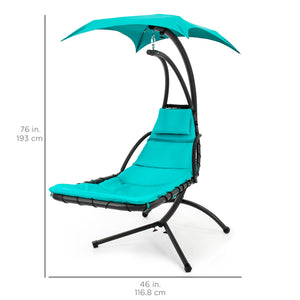 Hanging Curved Chaise Lounge Chair w/ Built-In Pillow, Removable Canopy