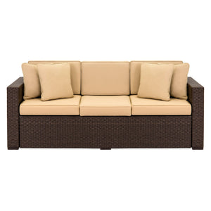 Outdoor 3-Seat All-Weather Wicker Lounge Sofa w/ Removable Cushions