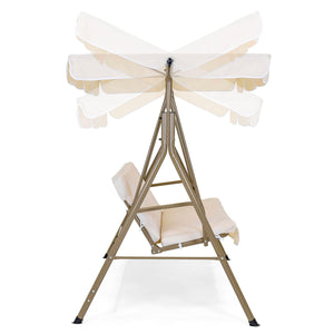 2-Person Outdoor Canopy Swing Glider Furniture w/ Cushions, Steel Frame
