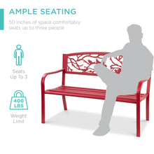 Load image into Gallery viewer, Steel Garden Bench for Outdoor Patio w/ Pastoral Bird Backrest - 50in
