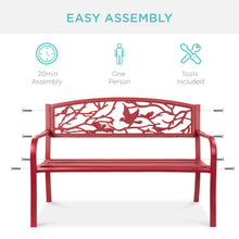 Load image into Gallery viewer, Steel Garden Bench for Outdoor Patio w/ Pastoral Bird Backrest - 50in
