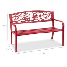 Load image into Gallery viewer, Steel Garden Bench for Outdoor Patio w/ Pastoral Bird Backrest - 50in
