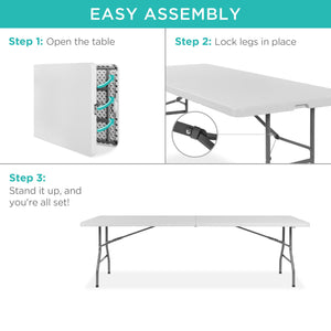 8ft Portable Folding Plastic Dining Table w/ Handle, Lock