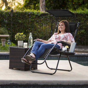 Folding Zero Gravity Recliner Lounge Chair w/ Canopy, Cup Holder