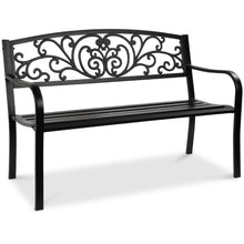 Load image into Gallery viewer, Steel Bench for Outdoor, Patio, Garden w/ Floral Design
