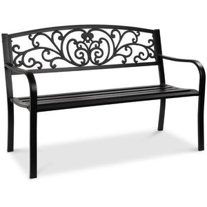 Steel Bench for Outdoor, Patio, Garden w/ Floral Design