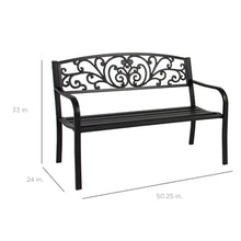 Load image into Gallery viewer, Steel Bench for Outdoor, Patio, Garden w/ Floral Design
