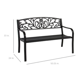 Steel Bench for Outdoor, Patio, Garden w/ Floral Design