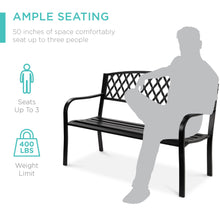 Load image into Gallery viewer, Steel Bench for Outdoor, Patio, Garden w/ Cross Design - 50in
