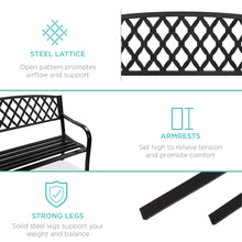 Load image into Gallery viewer, Steel Bench for Outdoor, Patio, Garden w/ Cross Design - 50in
