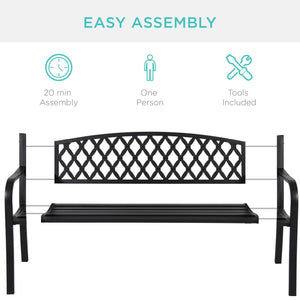 Steel Bench for Outdoor, Patio, Garden w/ Cross Design - 50in