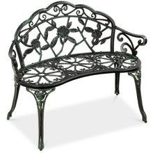 Load image into Gallery viewer, Steel Garden Bench Outdoor Patio Furniture w/ Floral Rose Accent

