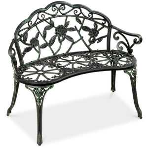 Steel Garden Bench Outdoor Patio Furniture w/ Floral Rose Accent