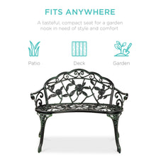 Load image into Gallery viewer, Steel Garden Bench Outdoor Patio Furniture w/ Floral Rose Accent
