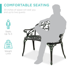 Load image into Gallery viewer, Steel Garden Bench Outdoor Patio Furniture w/ Floral Rose Accent
