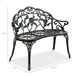 Steel Garden Bench Outdoor Patio Furniture w/ Floral Rose Accent