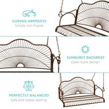 Load image into Gallery viewer, Hanging Iron Porch Swing Patio Furniture w/ Armrests, Chains
