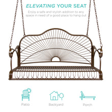 Load image into Gallery viewer, Hanging Iron Porch Swing Patio Furniture w/ Armrests, Chains
