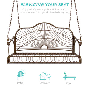 Hanging Iron Porch Swing Patio Furniture w/ Armrests, Chains