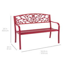 Load image into Gallery viewer, Steel Bench for Outdoor, Patio, Garden w/ Floral Design
