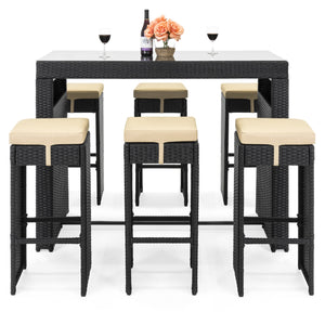 7-Piece Wicker Bar Patio Dining Set