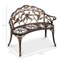 Load image into Gallery viewer, Steel Garden Bench Outdoor Patio Furniture w/ Floral Rose Accent
