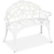 Load image into Gallery viewer, Steel Garden Bench Outdoor Patio Furniture w/ Floral Rose Accent

