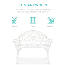Load image into Gallery viewer, Steel Garden Bench Outdoor Patio Furniture w/ Floral Rose Accent

