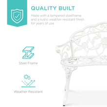 Load image into Gallery viewer, Steel Garden Bench Outdoor Patio Furniture w/ Floral Rose Accent
