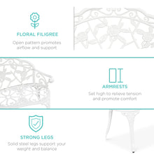 Load image into Gallery viewer, Steel Garden Bench Outdoor Patio Furniture w/ Floral Rose Accent
