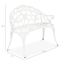 Load image into Gallery viewer, Steel Garden Bench Outdoor Patio Furniture w/ Floral Rose Accent
