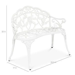Steel Garden Bench Outdoor Patio Furniture w/ Floral Rose Accent