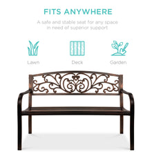 Load image into Gallery viewer, Steel Bench for Outdoor, Patio, Garden w/ Floral Design
