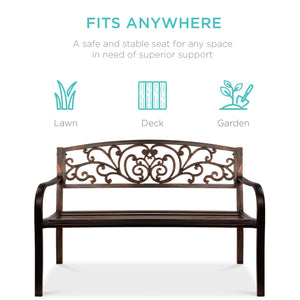 Steel Bench for Outdoor, Patio, Garden w/ Floral Design