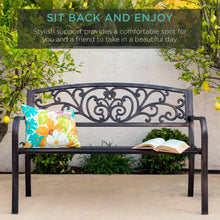 Load image into Gallery viewer, Steel Bench for Outdoor, Patio, Garden w/ Floral Design
