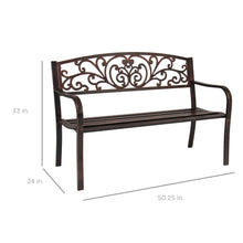 Load image into Gallery viewer, Steel Bench for Outdoor, Patio, Garden w/ Floral Design
