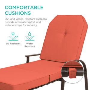 Outdoor Chaise Lounge Recliner Chair Furniture w/ 2 Cushions