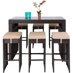 7-Piece Wicker Bar Patio Dining Set