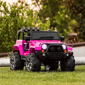 12V Kids Ride-On Truck Car Toy w/ 3 Speeds, LED Lights, Remote Control, Aux