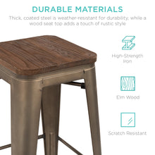Load image into Gallery viewer, Set of 4 Industrial Steel Backless Bar Height Stools w/ Wooden Seats - 30in

