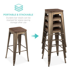 Load image into Gallery viewer, Set of 4 Industrial Steel Backless Bar Height Stools w/ Wooden Seats - 30in
