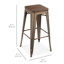 Load image into Gallery viewer, Set of 4 Industrial Steel Backless Bar Height Stools w/ Wooden Seats - 30in
