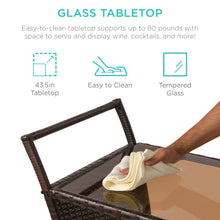 Load image into Gallery viewer, Wicker Serving Bar Cart w/ Wheels, Glass Counter, Ice Bucket
