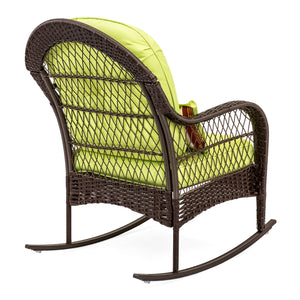 Wicker Rocking Chair w/ Steel Frame, Decorative Pillow, Cushions