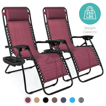 Load image into Gallery viewer, Set of 2 Adjustable Zero Gravity Patio Chair Recliners w/ Cup Holders
